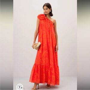 Mac Duggal Women's Printed Chiffon One Shoulder Rose Ruffle Gown